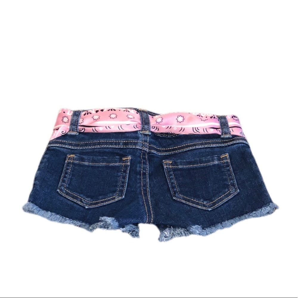 Toddler Denim Shorts W/ Bandana Print Scarf Belt - Picture 4 of 5